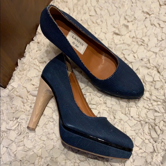 Lanvin Denim Pump wooden heel with platform - Picture 6 of 6